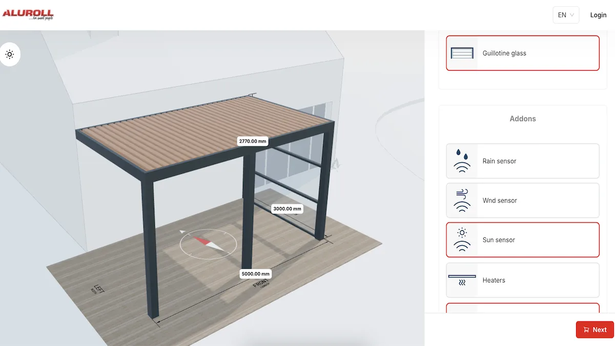 The pergola configurator that Aluroll runs on their website.
