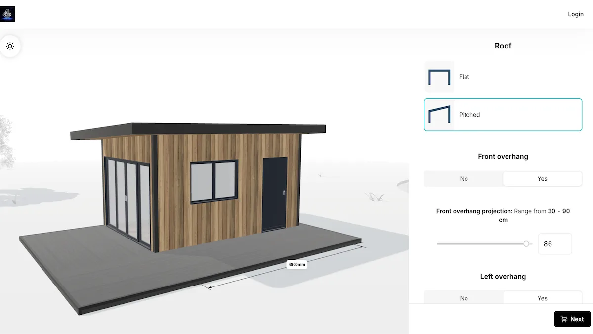 The garden room configurator that Cabin Planet runs on their website.