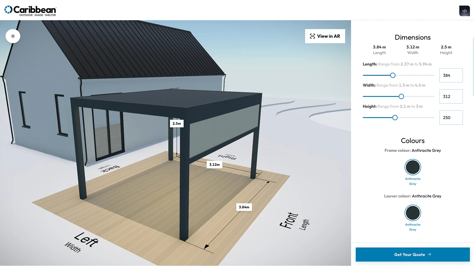 The pergola configurator that Caribbean Blinds runs on their website.