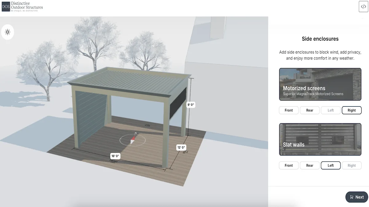 The pergola configurator that Distinctive Outdoor Structures runs on their website.