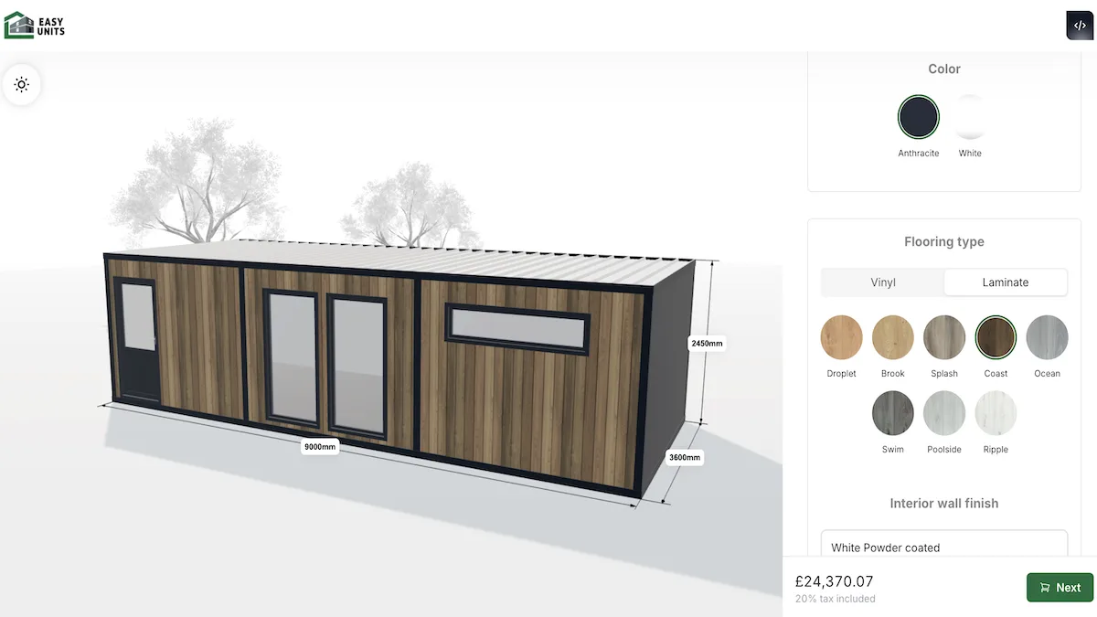 The garden room configurator that Easy Units runs on their website.