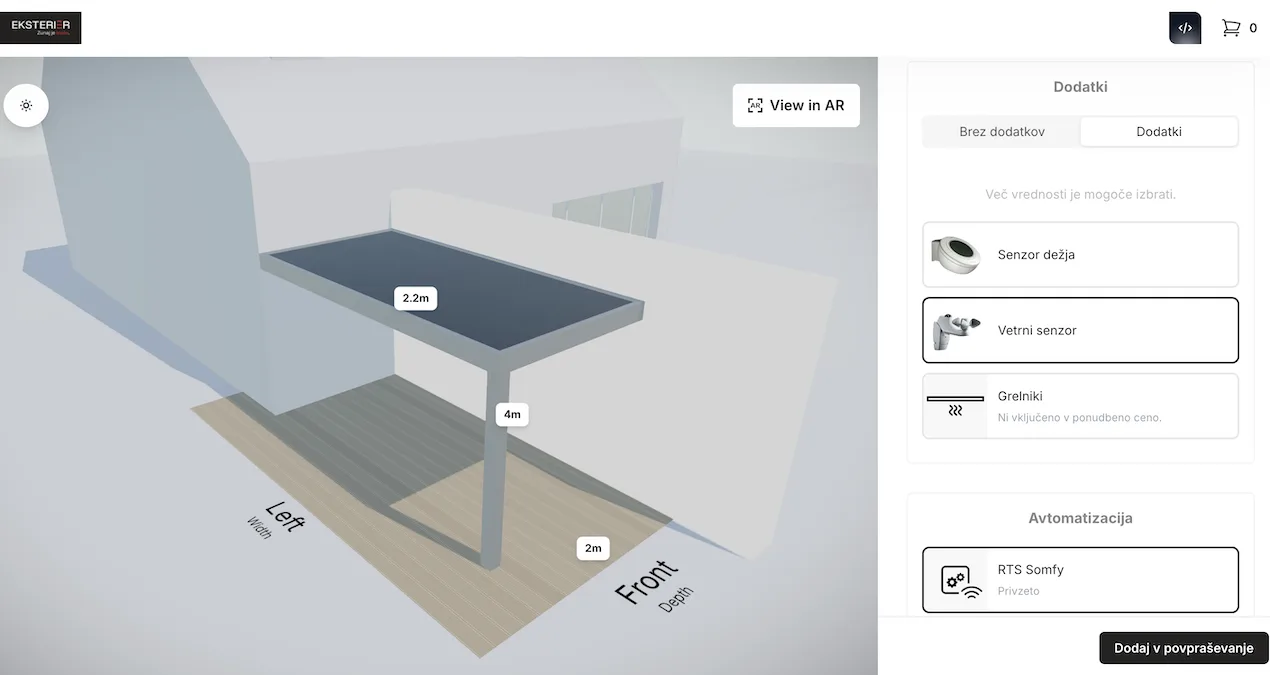 The pergola configurator that Eksterier runs on their website.