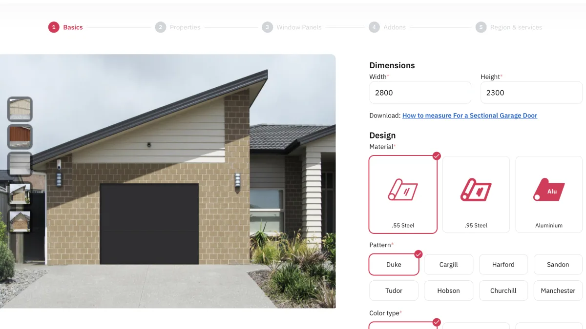 The garage door configurator that Glideaway runs on their website.