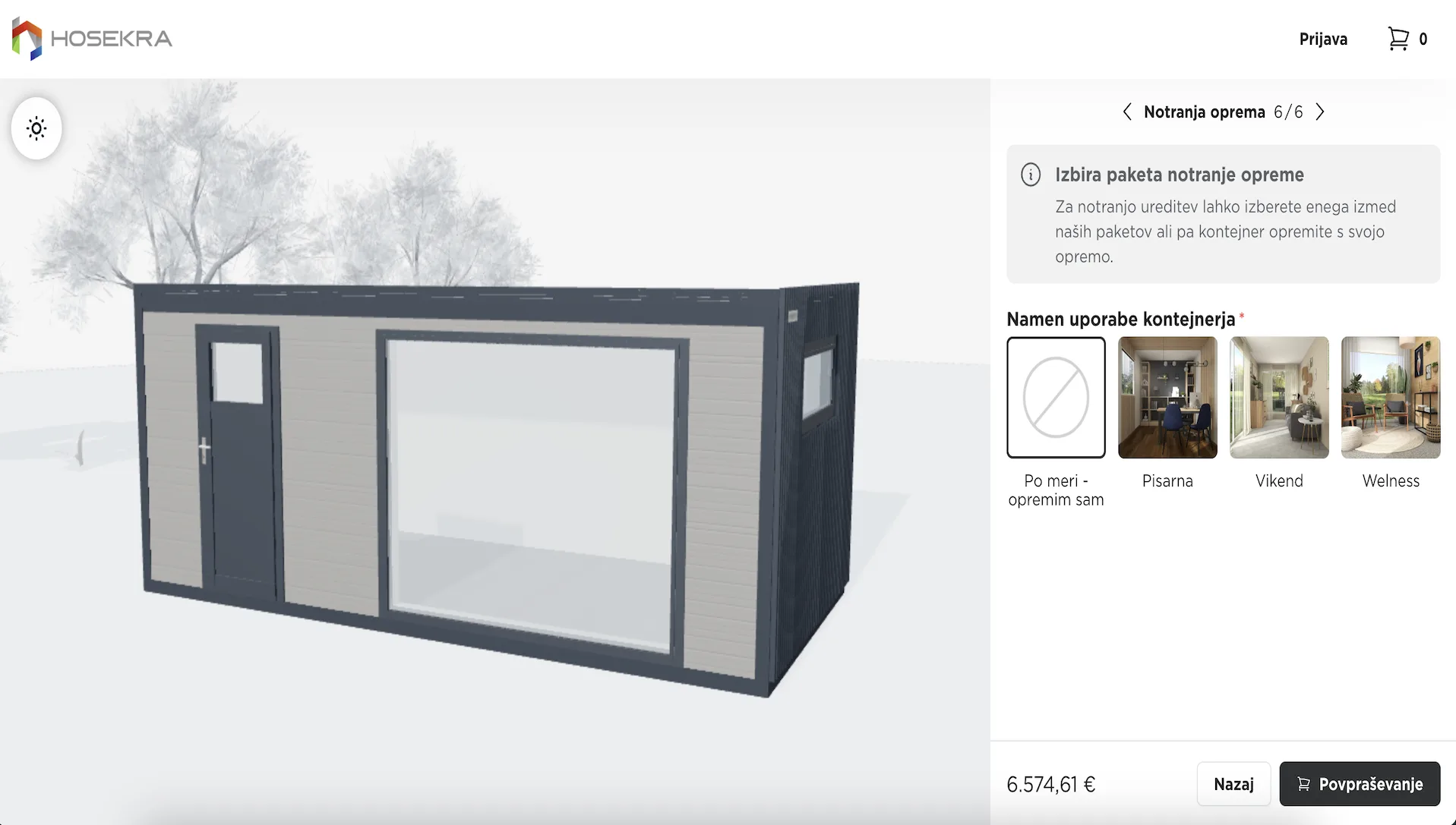 The container configurator that Hosekra runs on their website.