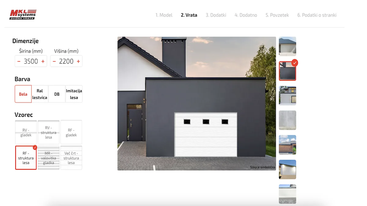 The garage door configurator that MKL Systems runs on their website.