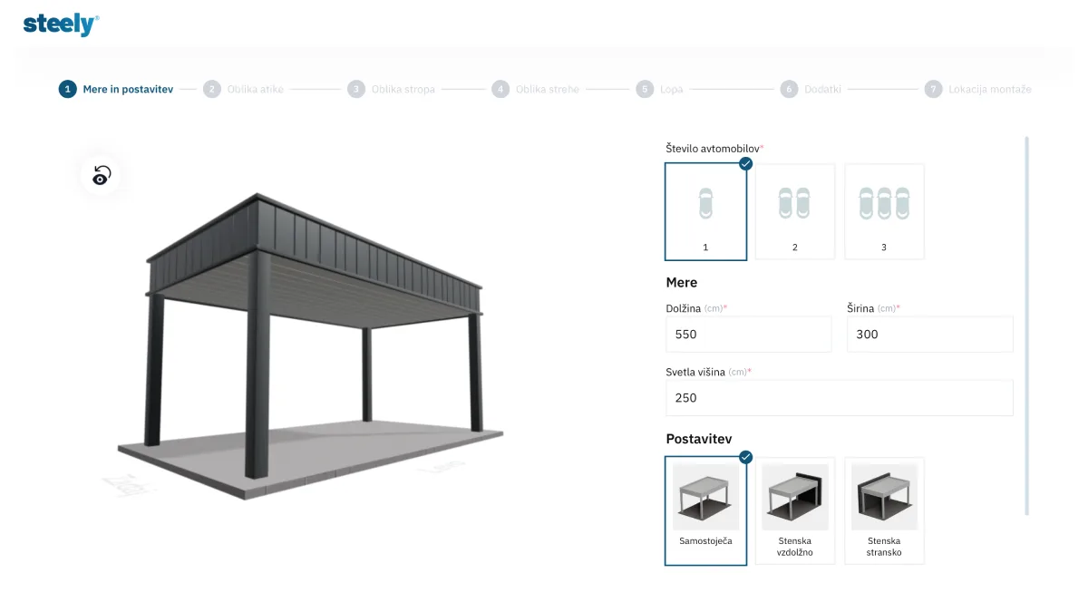 The carport configurator that Petrovič runs on their website.