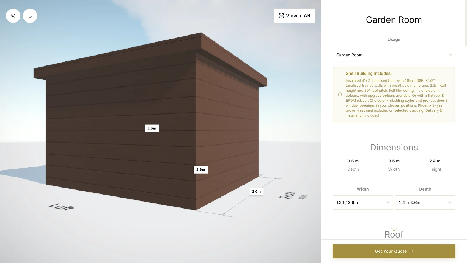 The garden room configurator that Phoenix Timber Buildings runs on their website.