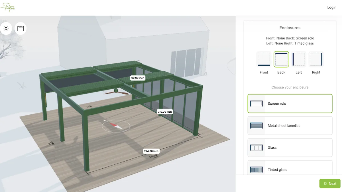The pergola configurator that Pristine Patios runs on their website.