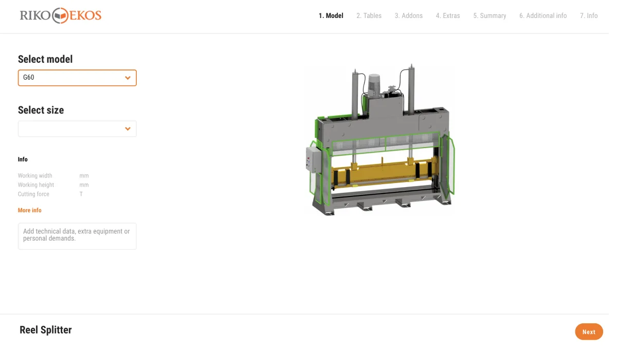 The reel splitter configurator that Riko Ekos runs on their website.