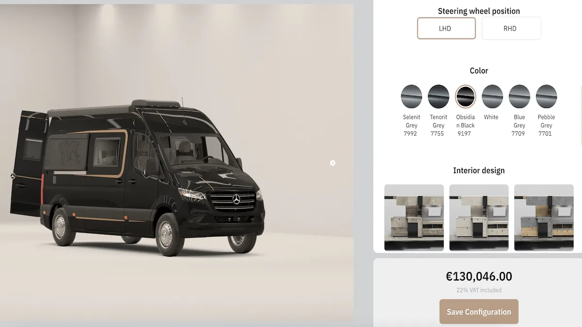 The campervan configurator that Robeta runs on their website.