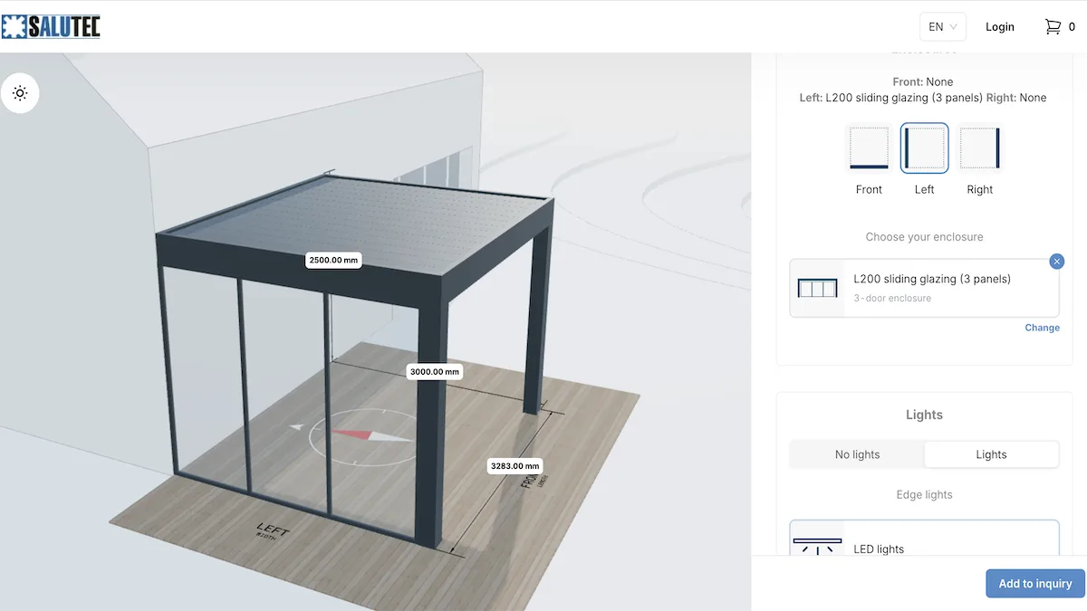 The pergola configurator that Salu runs on their website.