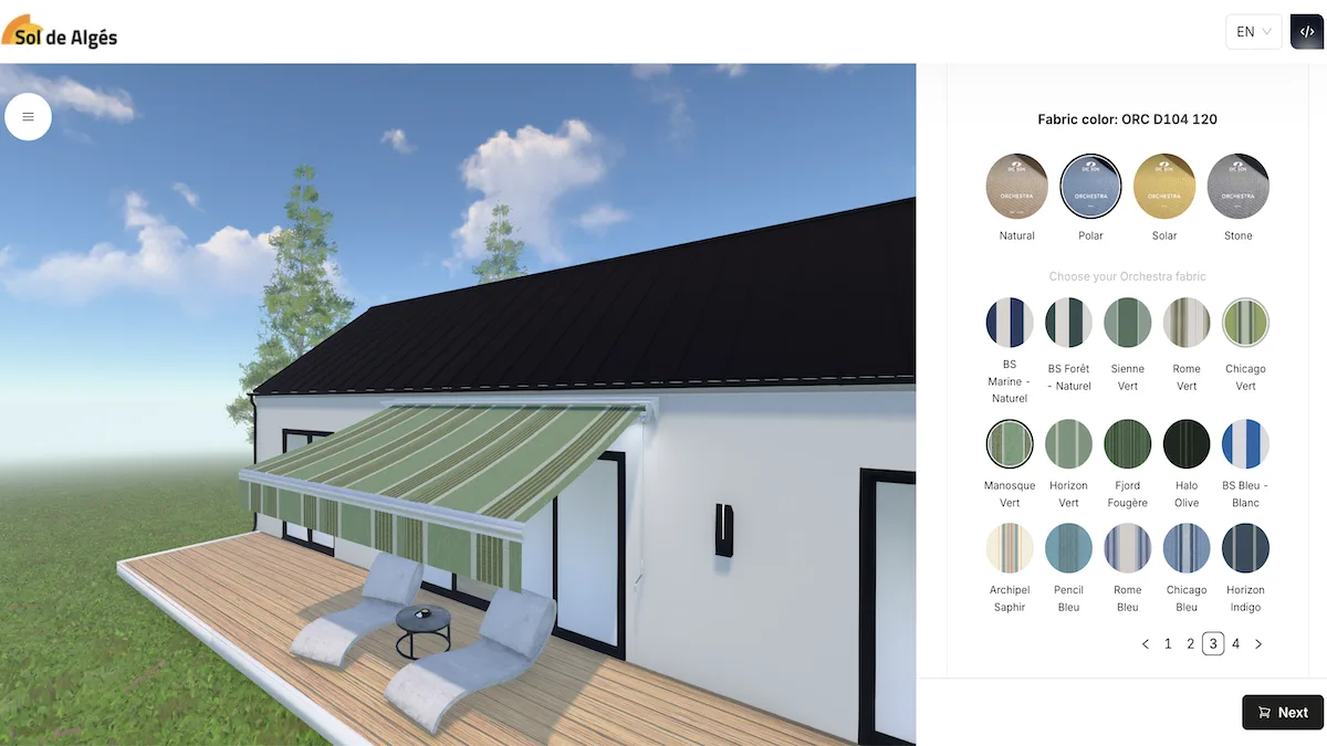 The awning configurator that Sol de Algés runs on their website.