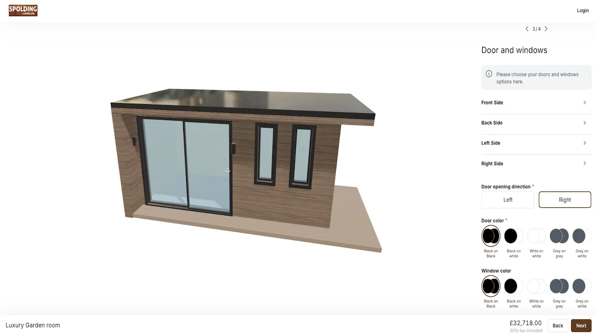 The garden room configurator that Spolding and Sons runs on their website.