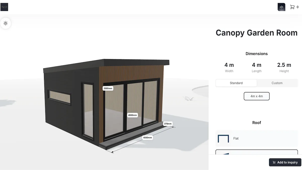The garden room configurator that The Oi runs on their website.