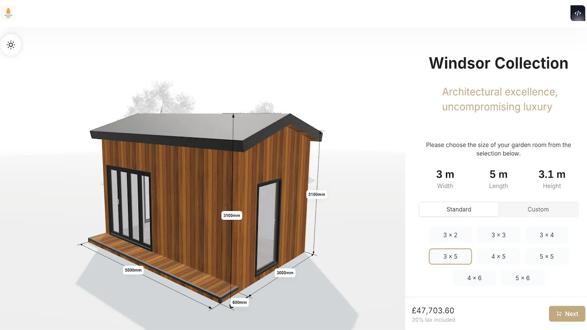 The garden room configurator that Tower Garden Rooms runs on their website.