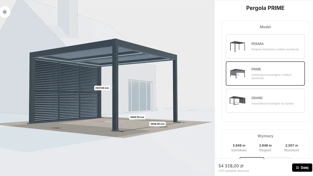 The pergola configurator that Umbroso runs on their website.