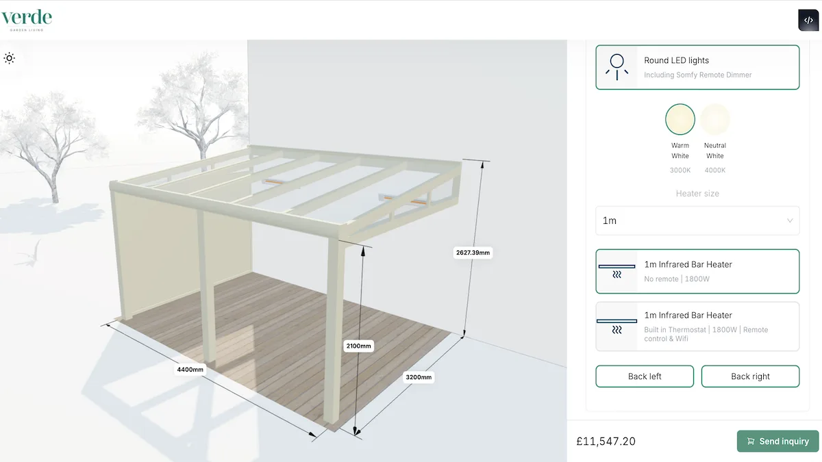 The veranda configurator that Verde Garden Living runs on their website.